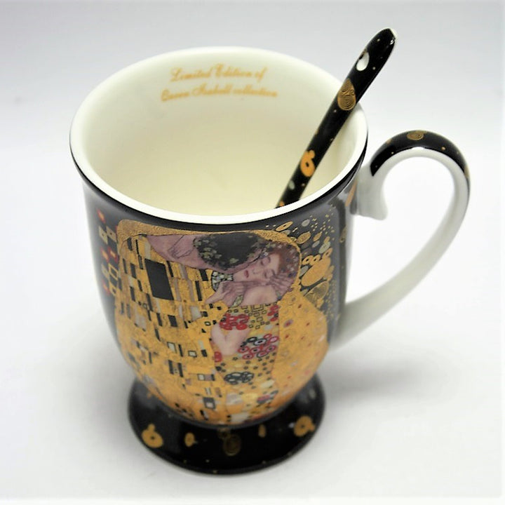 Porcelain mug with spoon Queen Isabel, spoon, Klimt motif Kiss, 300ml, W9KL338-09121