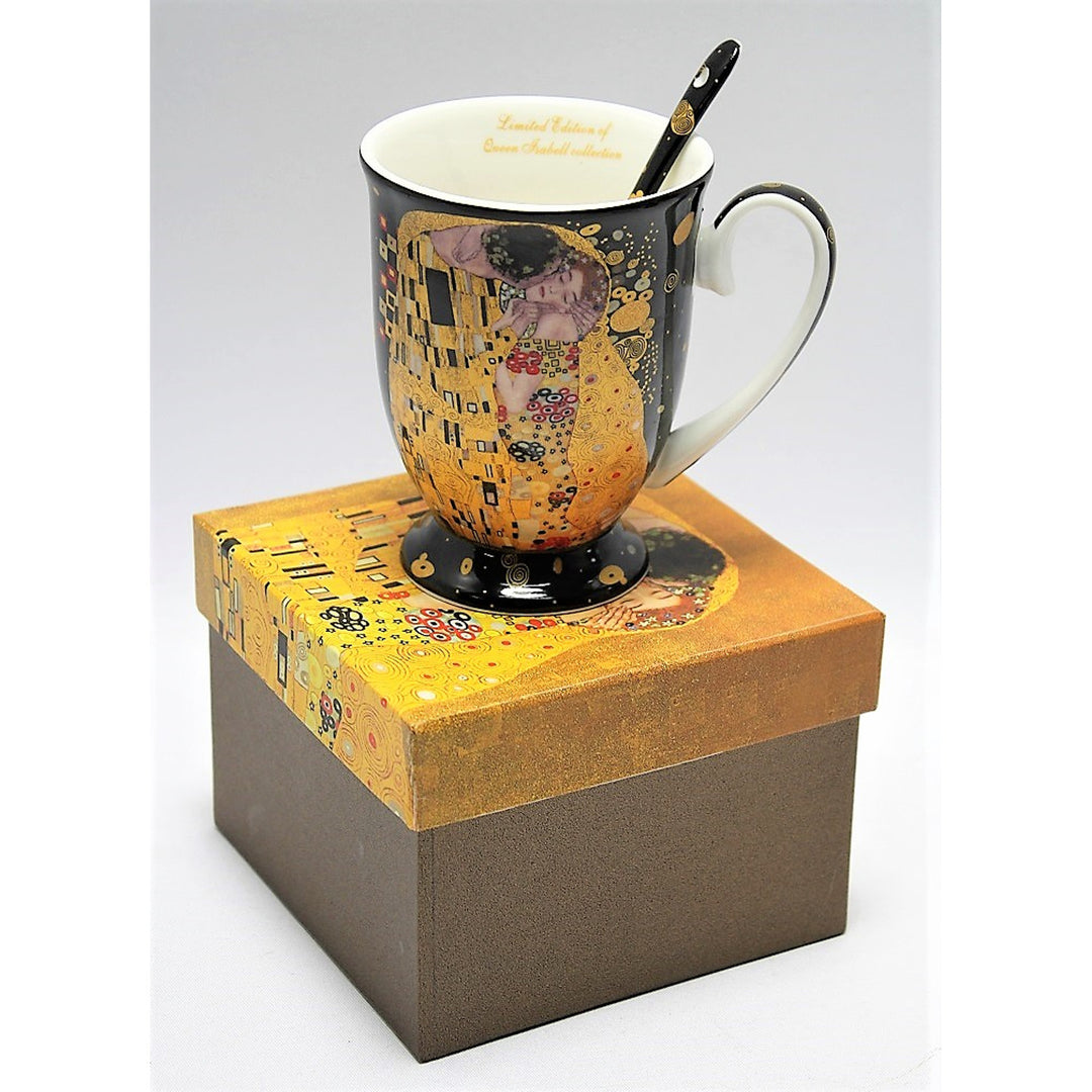 Porcelain mug with spoon Queen Isabel, spoon, Klimt motif Kiss, 300ml, W9KL338-09121