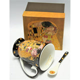 Porcelain mug with spoon Queen Isabel, spoon, Klimt motif Kiss, 300ml, W9KL338-09121
