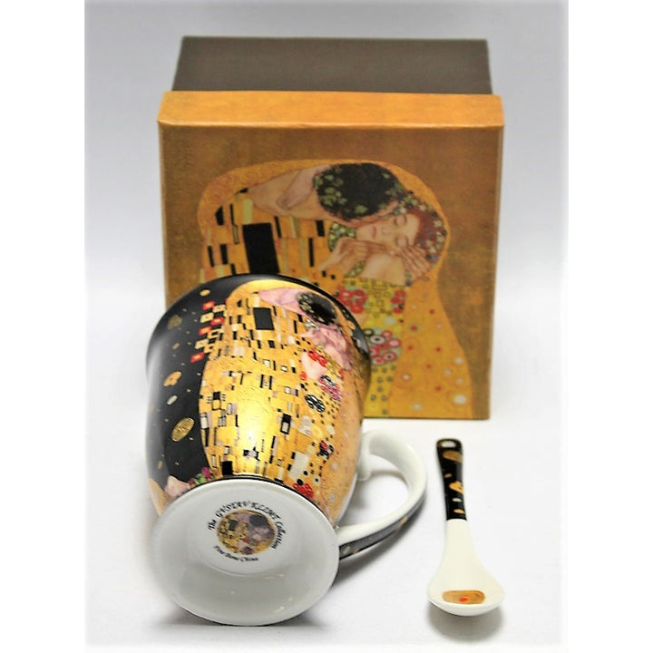 Porcelain mug with spoon Queen Isabel, spoon, Klimt motif Kiss, 300ml, W9KL338-09121
