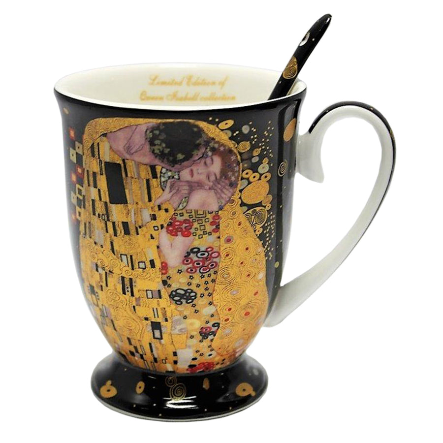 Porcelain mug with spoon Queen Isabel, spoon, Klimt motif Kiss, 300ml, W9KL338-09121