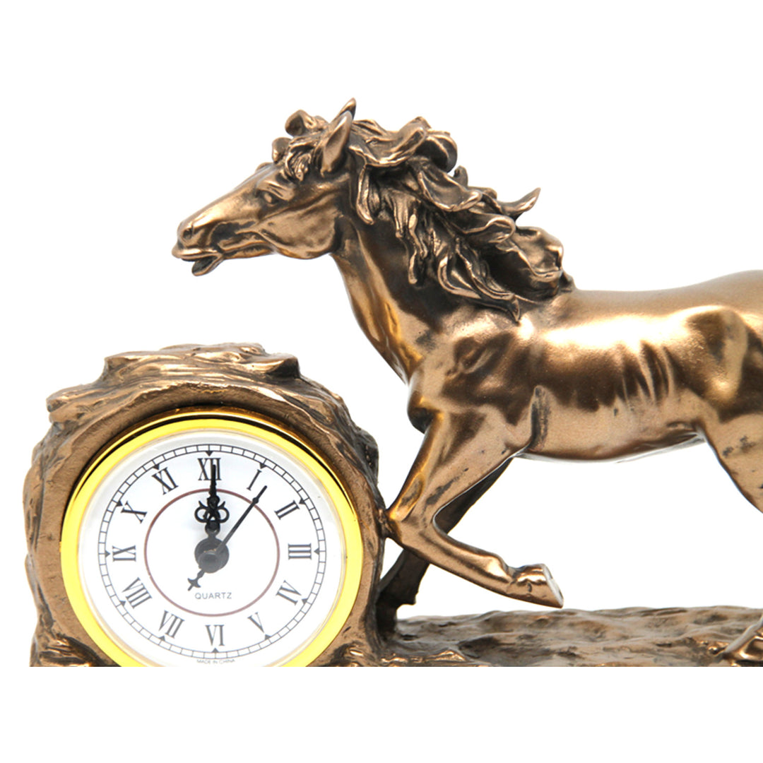 Galloping Horse Figurine, Clock, Brown Table Decoration, Queen Isabel
