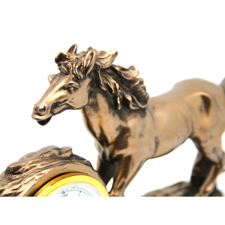 Galloping Horse Figurine, Clock, Brown Table Decoration, Queen Isabel