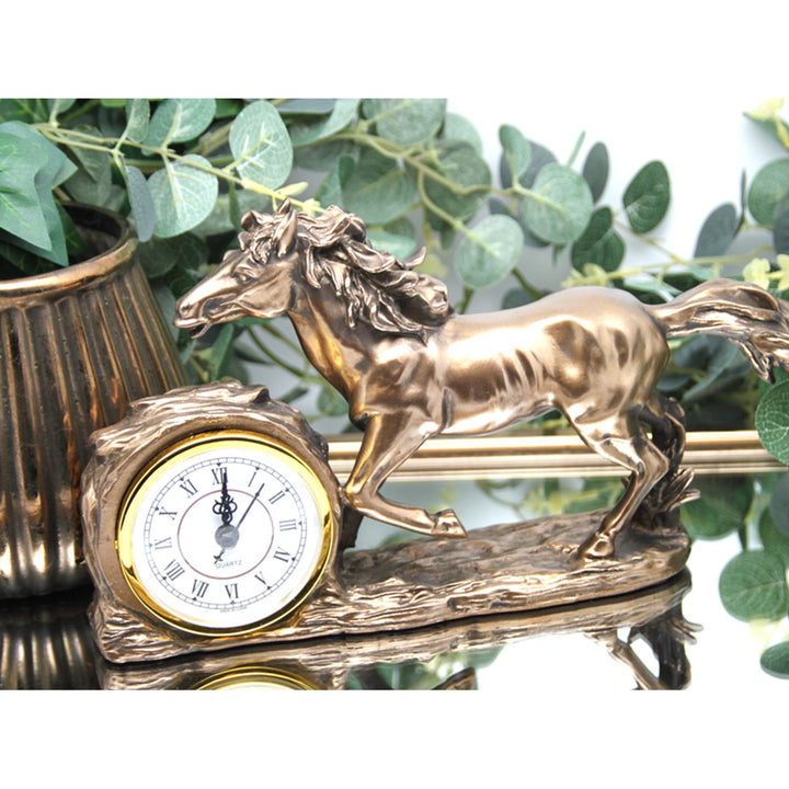Galloping Horse Figurine, Clock, Brown Table Decoration, Queen Isabel