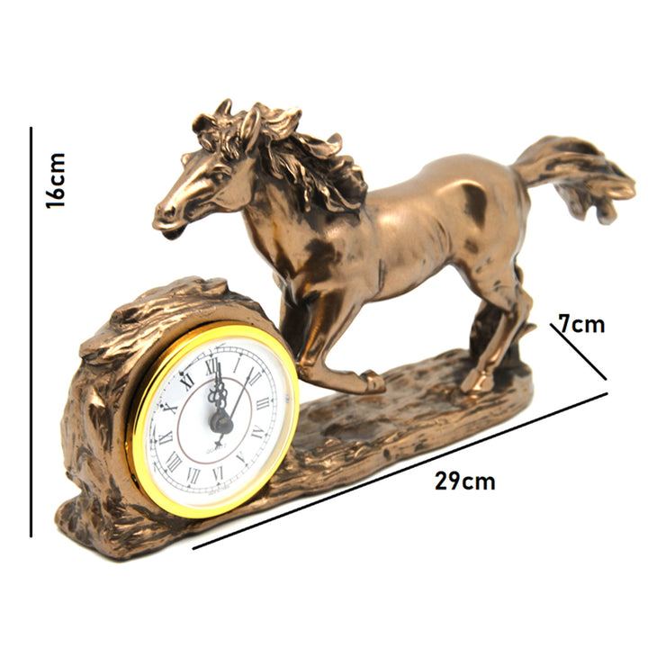 Galloping Horse Figurine, Clock, Brown Table Decoration, Queen Isabel
