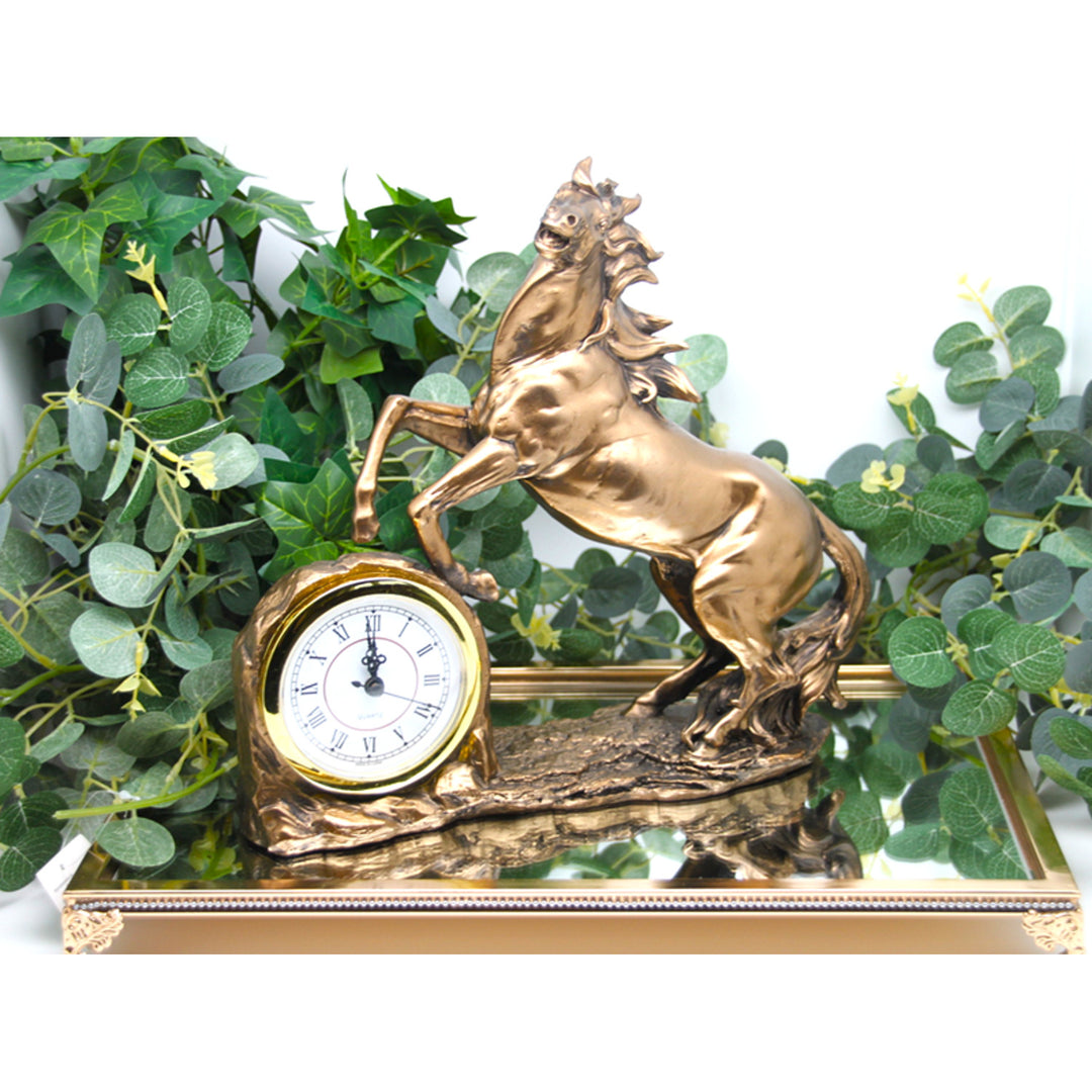 Climbing horse figurine, clock, bronze sculpture, Roman numerals, Queen Isabel