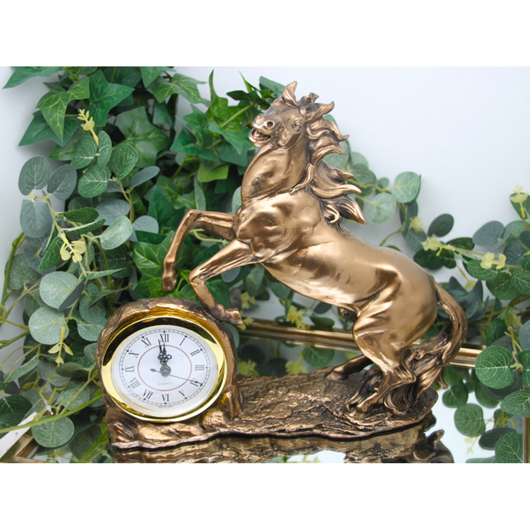 Climbing horse figurine, clock, bronze sculpture, Roman numerals, Queen Isabel