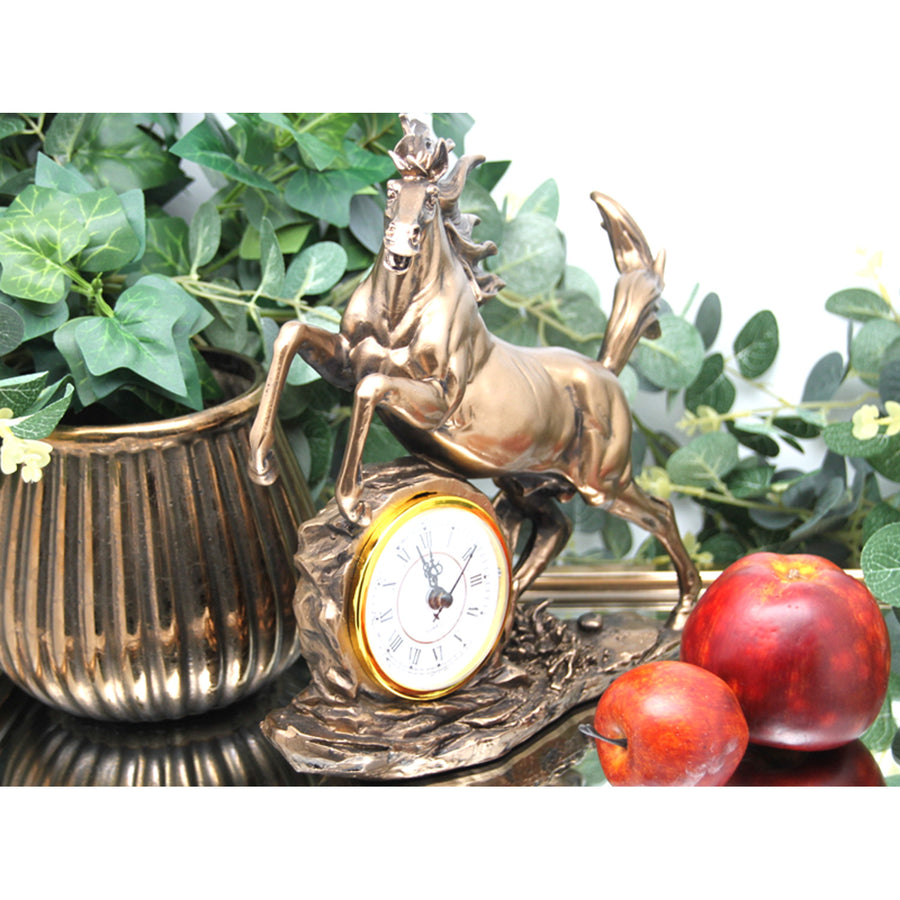 Jumping horse figurine, clock, bronze decoration, Queen Isabel