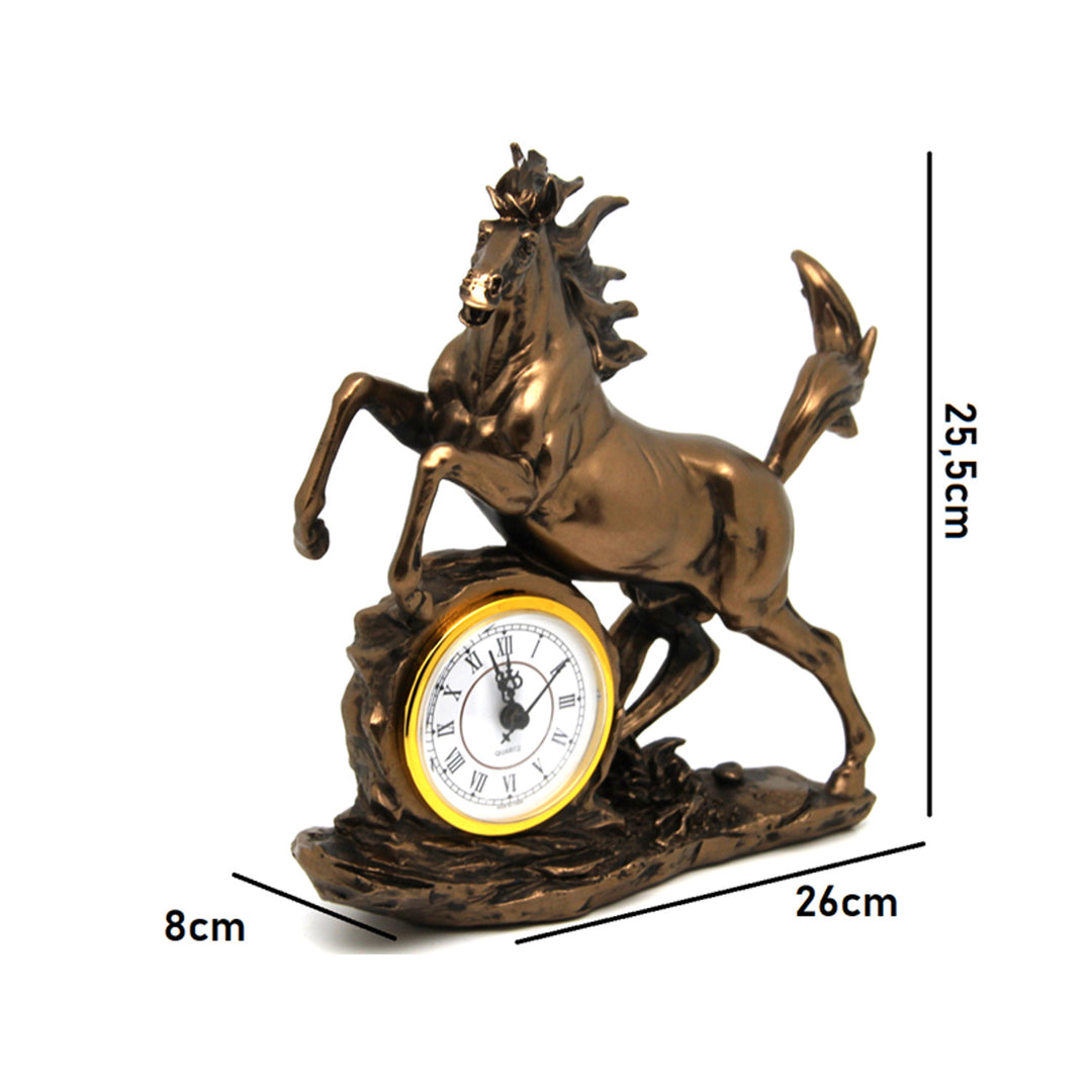 Jumping horse figurine, clock, bronze decoration, Queen Isabel