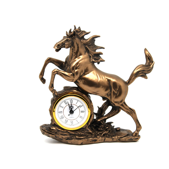 Jumping horse figurine, clock, bronze decoration, Queen Isabel