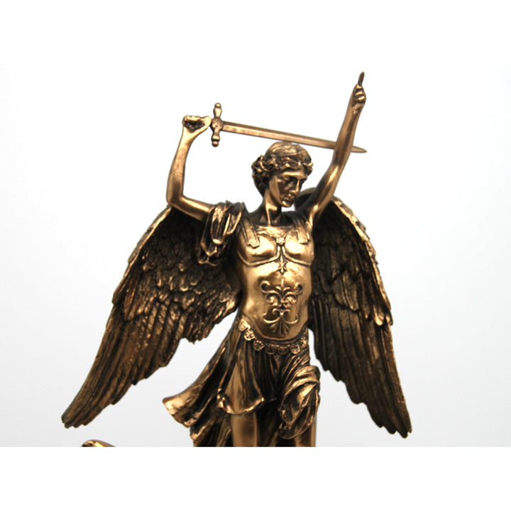 Archangel Michael figurine, clock, bronze religious sculpture, Queen Isabel