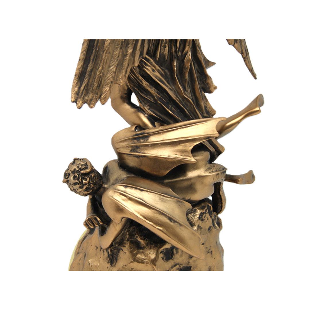 Archangel Michael figurine, clock, bronze religious sculpture, Queen Isabel