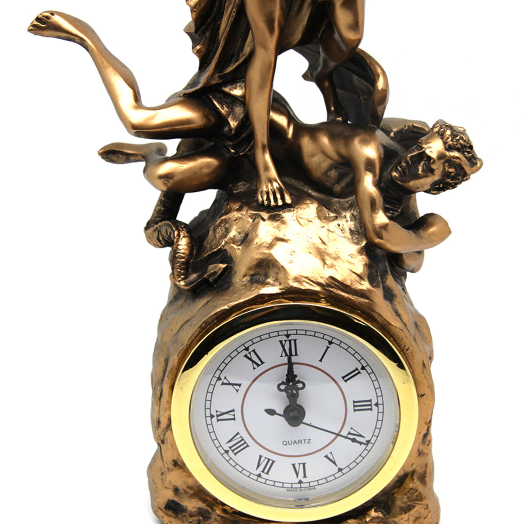 Archangel Michael figurine, clock, bronze religious sculpture, Queen Isabel