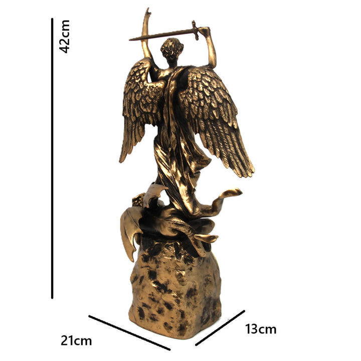 Archangel Michael figurine, clock, bronze religious sculpture, Queen Isabel