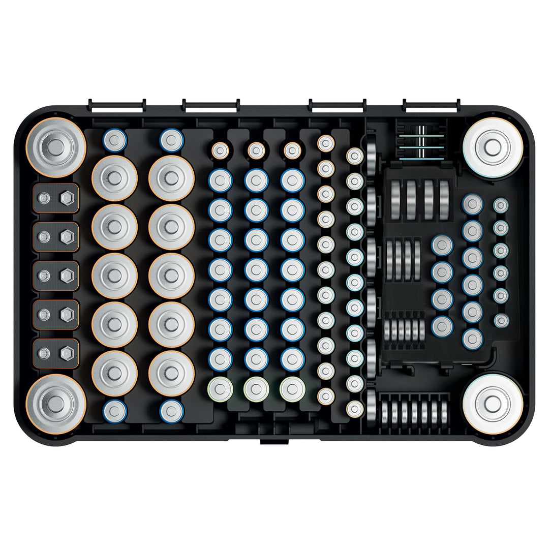 GreenBlue battery organizer, clear cover, 115 spaces, Varta Box GB189, 3 pieces