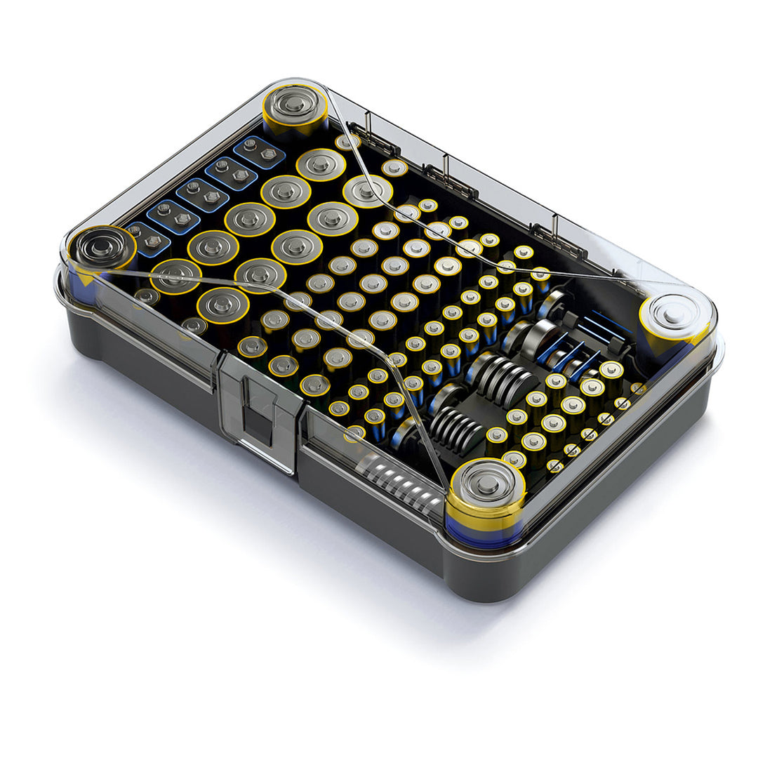 GreenBlue battery organizer, clear lid, 115 spaces, Varta Box GB189, 5 pieces