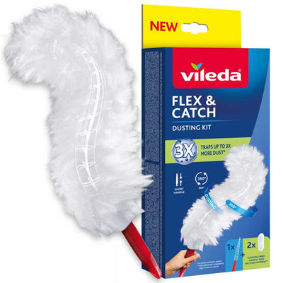 Vileda Flex&Catch dust broom, short handle, 2 cartridges included, anti-slip, flexible head, 179432
