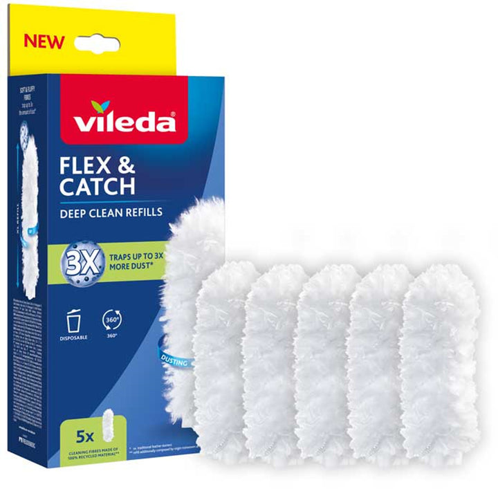 Vileda Flex&Catch dust broom cartridges, 5 pieces, 100% recycled fiber, 360° cartridge