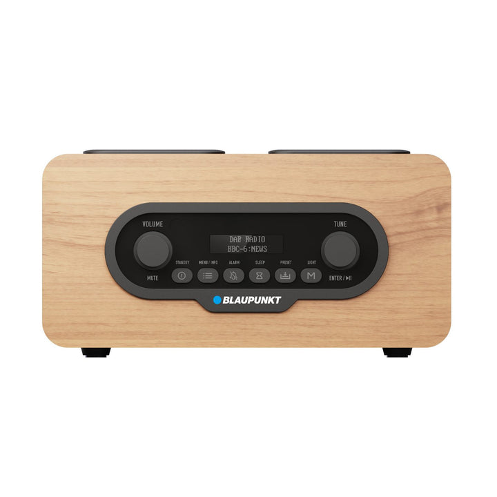 Blaupunkt portable radio, DAB+ digital radio and FM tuner, Bluetooth, headphone output, USB and microSD player, LCD display, clock and alarm function, powered by USB-C rechargeable battery, DR10CR