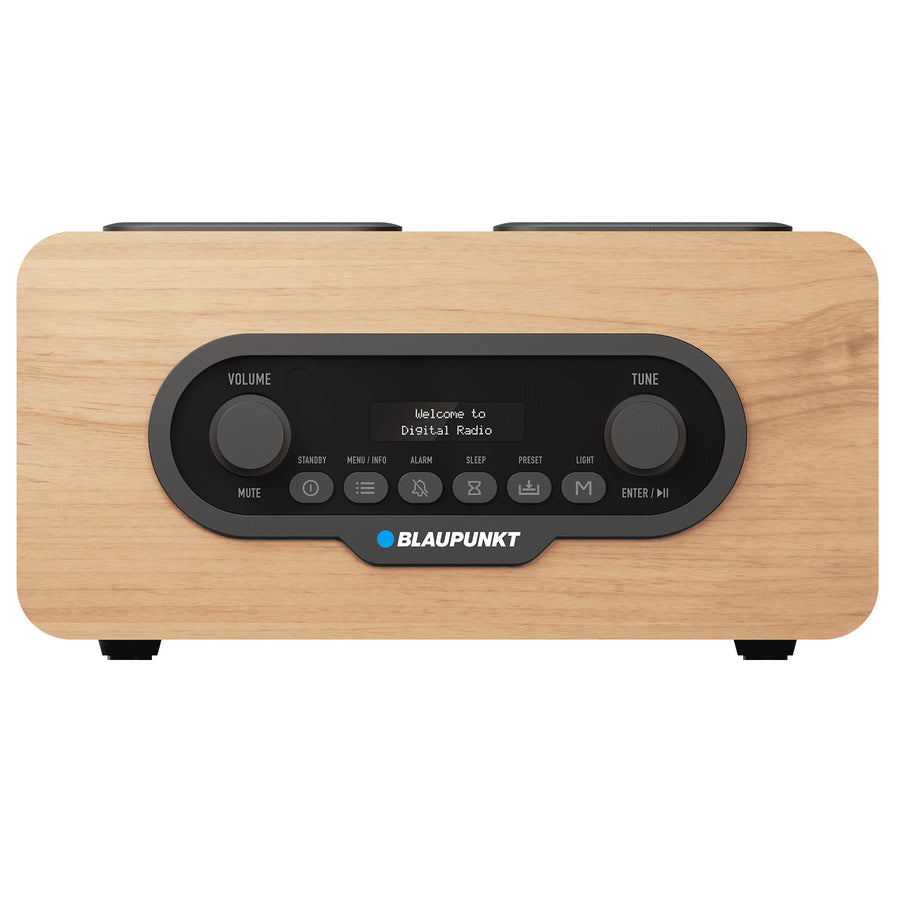 Blaupunkt portable radio, DAB+ digital radio and FM tuner, Bluetooth, headphone output, USB and microSD player, LCD display, clock and alarm function, powered by USB-C rechargeable battery, DR10CR