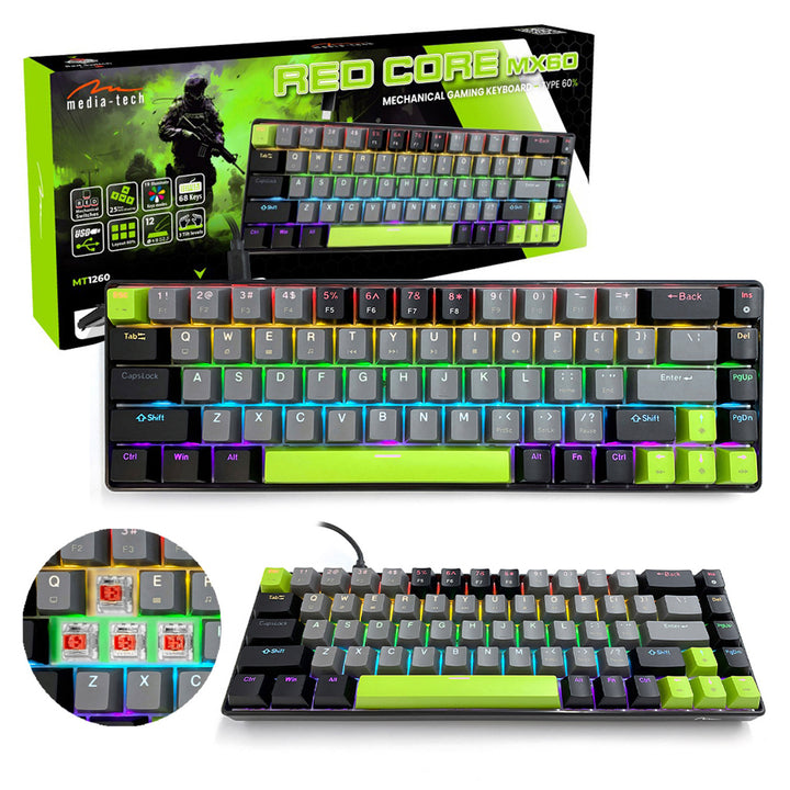 Mechanical keyboard 60% RED CORE MX60 MT1260, key backlighting, Mediatech
