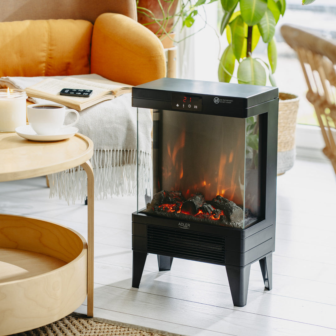 LED electric fireplace with remote control, 2 heating powers 1000W/2000W, thermostat, Adler AD 7755