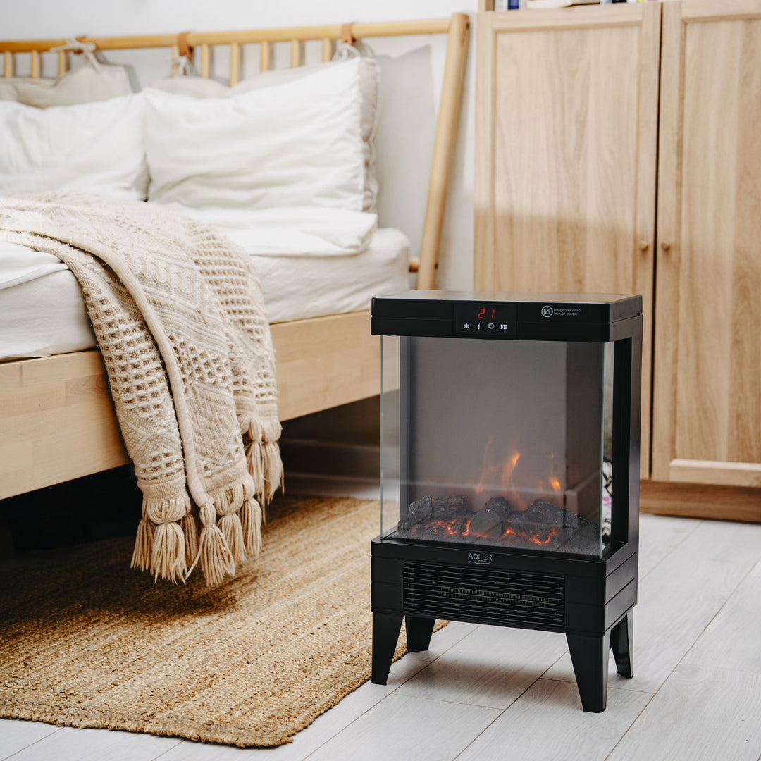LED electric fireplace with remote control, 2 heating powers 1000W/2000W, thermostat, Adler AD 7755