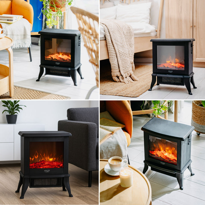 Adler electric fireplace, 2 heating levels, max power 1800W, thermostat, 3D flame effect, AD 7754