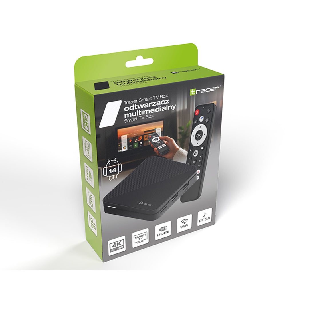 Media player, Android 14, 2 GB RAM, 16 GB storage, Bluetooth 5.0, Wi-Fi, TV Box