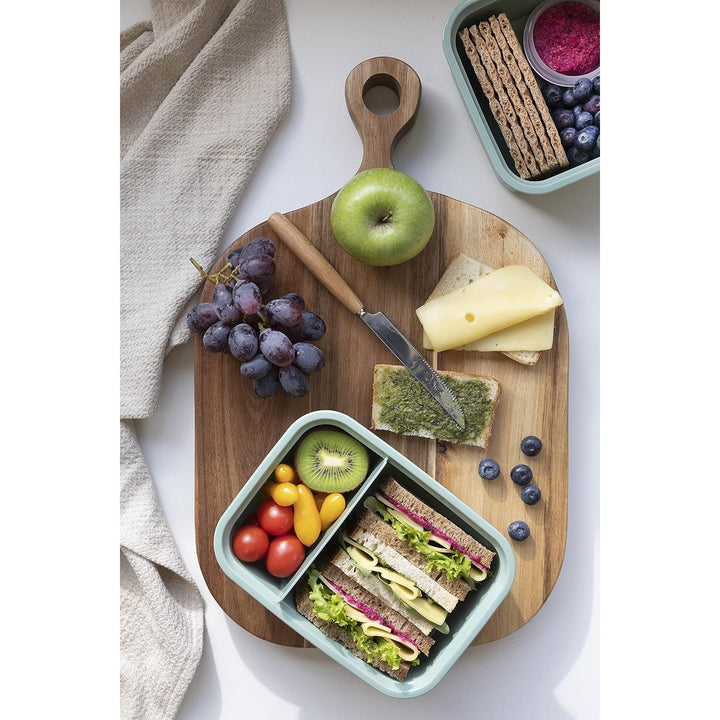 Dual Curver food container, leak-proof lid, valve in lid, 100% recycled, can be used in microwave, two compartments 0.6L + 0.3L, 250000