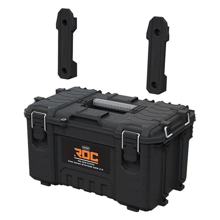 Keter ROC Pro Gear 2.0 Tool Box, 54 kg load capacity, features Pro Mount handles, includes an organizer, can be mounted on the wall, 256984