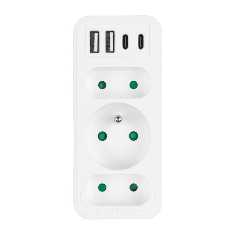 Current socket x3 + 4xUSB Maclean, splitter with 3 sockets, 2xUSB A, 2xUSB C PD 20W, 1x16A + 2x6A, MCE248 F/W, 2 pieces