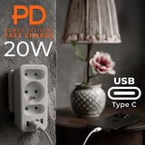 Current socket x3 + 4xUSB Maclean, splitter with 3 sockets, 2xUSB A, 2xUSB C PD 20W, 1x16A + 2x6A, MCE248 F/W, 2 pieces