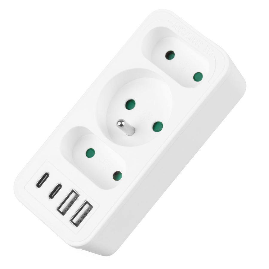 Current socket x3 + 4xUSB Maclean, splitter with 3 sockets, 2xUSB A, 2xUSB C PD 20W, 1x16A + 2x6A, MCE248 F/W, 3 pieces