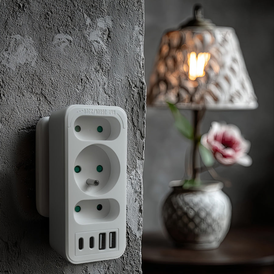 Current socket x3 + 4xUSB Maclean, splitter with 3 sockets, 2xUSB A, 2xUSB C PD 20W, 1x16A + 2x6A, MCE248 F/W, 3 pieces