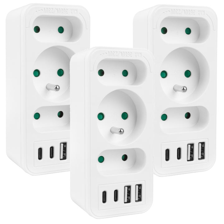 Current socket x3 + 4xUSB Maclean, splitter with 3 sockets, 2xUSB A, 2xUSB C PD 20W, 1x16A + 2x6A, MCE248 F/W, 3 pieces