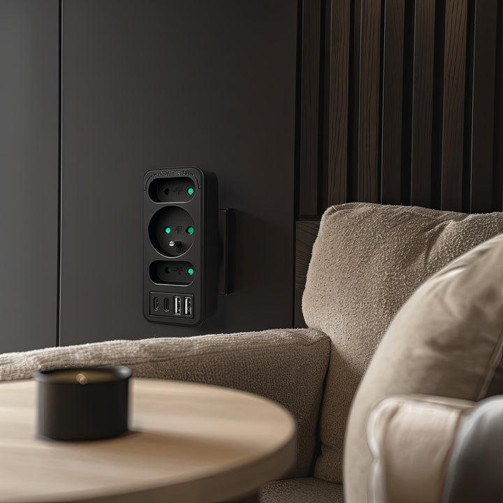 Current socket x3 + 4xUSB Maclean, splitter with 3 sockets, 2xUSB A, 2xUSB C PD 20W, 1x16A + 2x6A, MCE248 F/B, 2 pieces