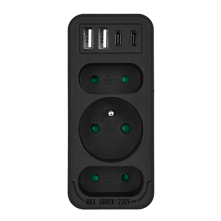 Current socket x3 + 4xUSB Maclean, splitter with 3 sockets, 2xUSB A, 2xUSB C PD 20W, 1x16A + 2x6A, MCE248 F/B, 3 pieces