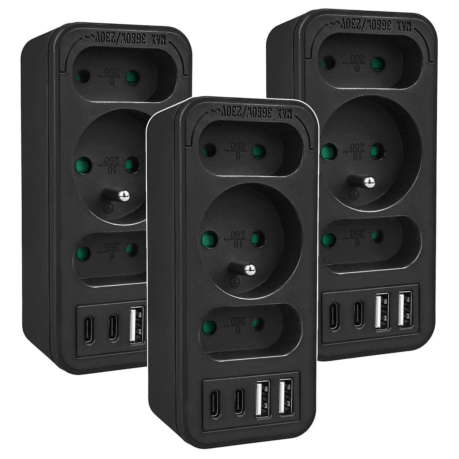 Current socket x3 + 4xUSB Maclean, splitter with 3 sockets, 2xUSB A, 2 ...