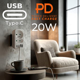 Current socket x2 + 4xUSB Maclean, splitter with 2 sockets, 2xUSB A, 2xUSB C PD 20W, 1x16A + 1x6A, MCE249 F/W, 3 pieces