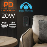 Current socket x2 + 4xUSB Maclean, splitter with 2 sockets, 2xUSB A, 2xUSB C PD 20W, 1x16A + 1x6A, MCE249 F/B, 2 pieces