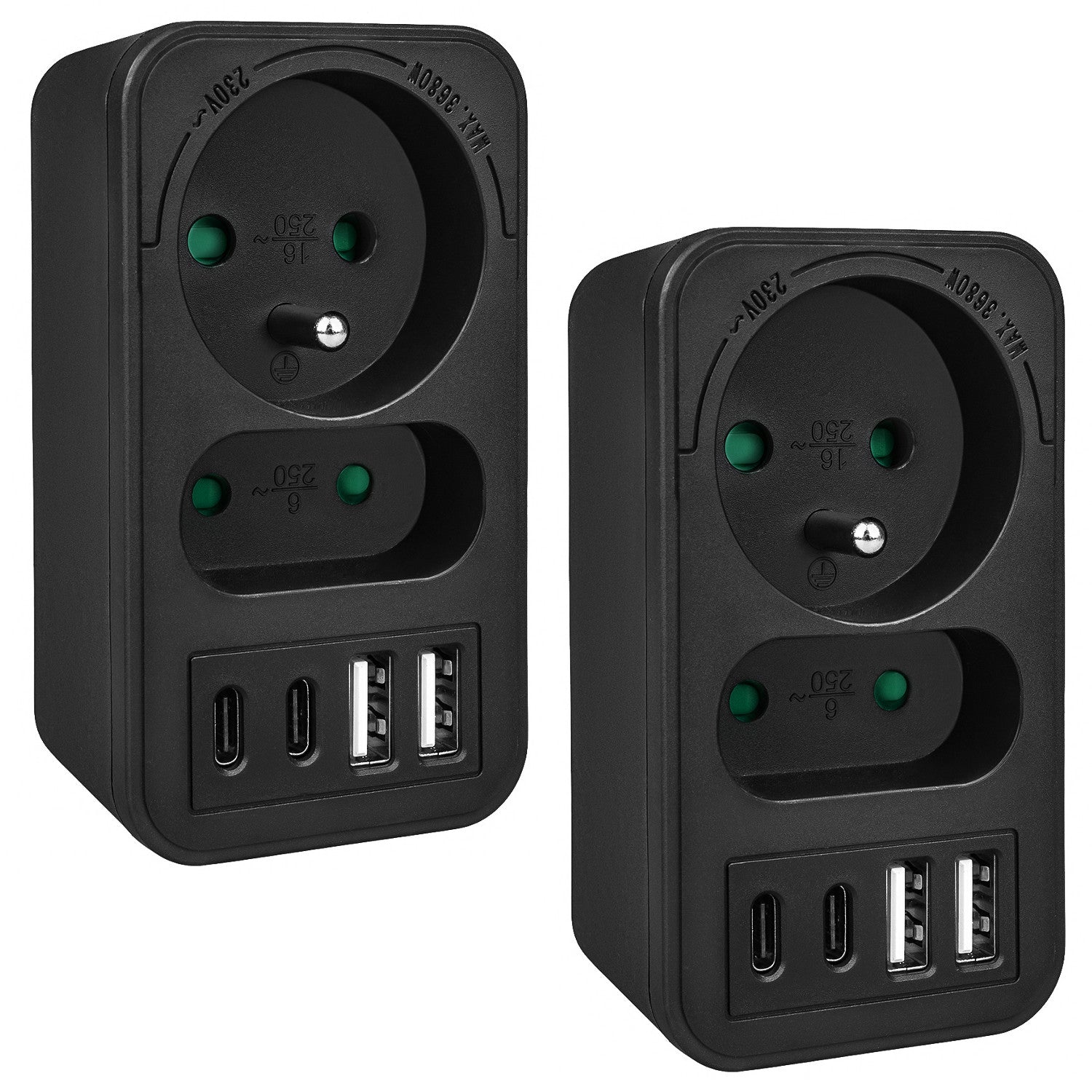 Current socket x2 + 4xUSB Maclean, splitter with 2 sockets, 2xUSB A, 2 ...