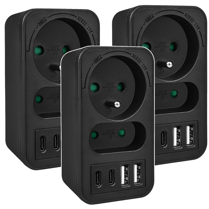Maclean current socket x2 + 4xUSB, splitter with 2 sockets, 2xUSB A, 2xUSB C PD 20W, 1x16A + 1x6A, MCE249 F/B, 3 pieces