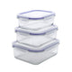 Set of 3 Practic food containers, capacity 0.6, 1 and 2 l, lids with clips