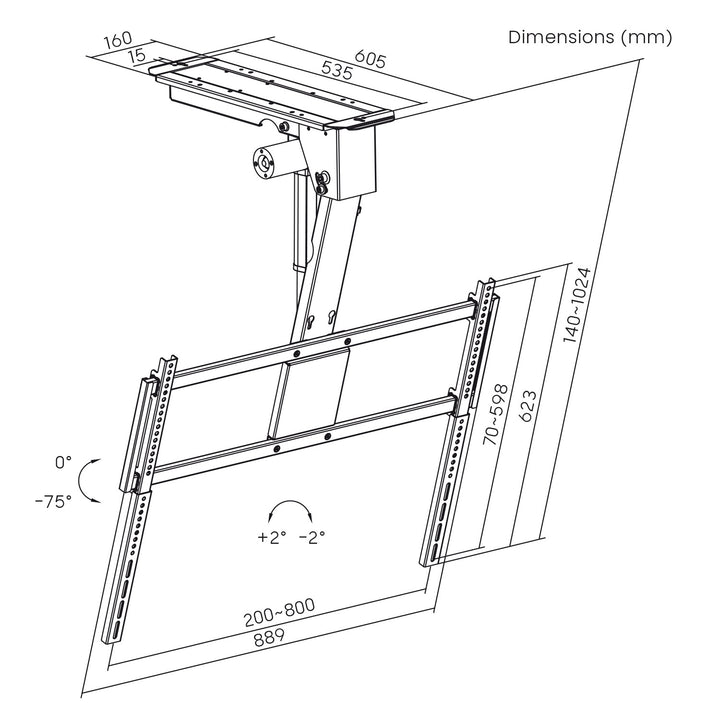 Maclean Electric TV Mount, Ceiling-Mounted, Tuya Compatible, Max. VESA 800x400, for 43-86" TVs, Max. 55 kg, MC-176 T