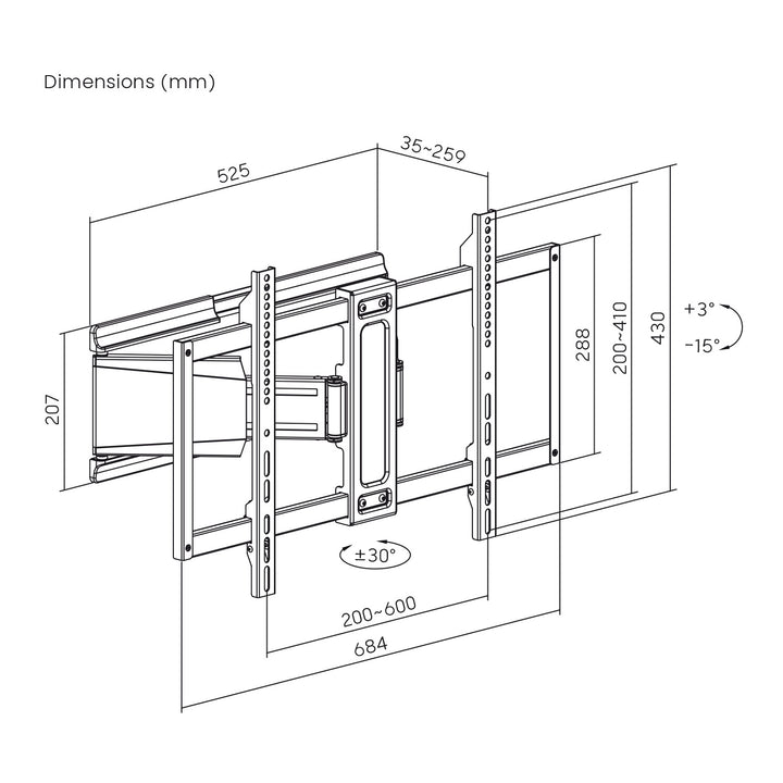Maclean TV Mount / Bracket, max. VESA 600x400, 37-90", max. load 65 kg, black, MC-881 N