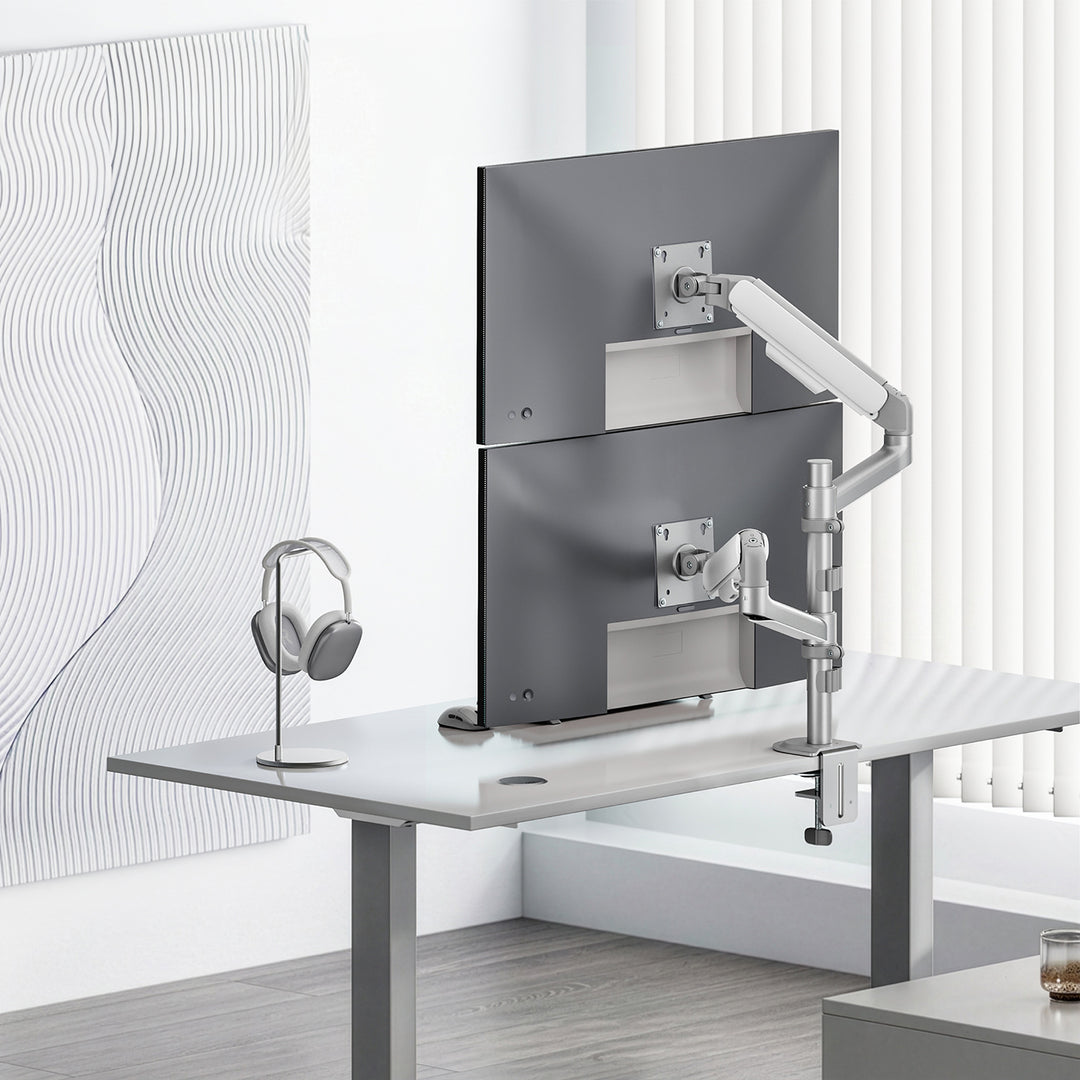 Ergo Office Mount/Hanger for 2 Monitors, Gas Spring, 17"-32", 1-10 kg, Matte White, ER-692 W