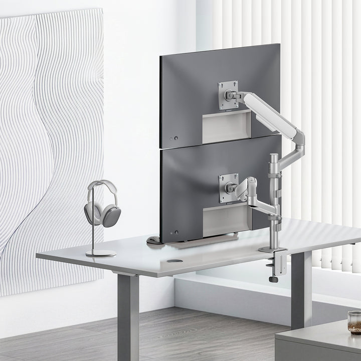 Ergo Office Mount/Hanger for 2 Monitors, Gas Spring, 17"-32", 1-10 kg, Matte White, ER-692 W