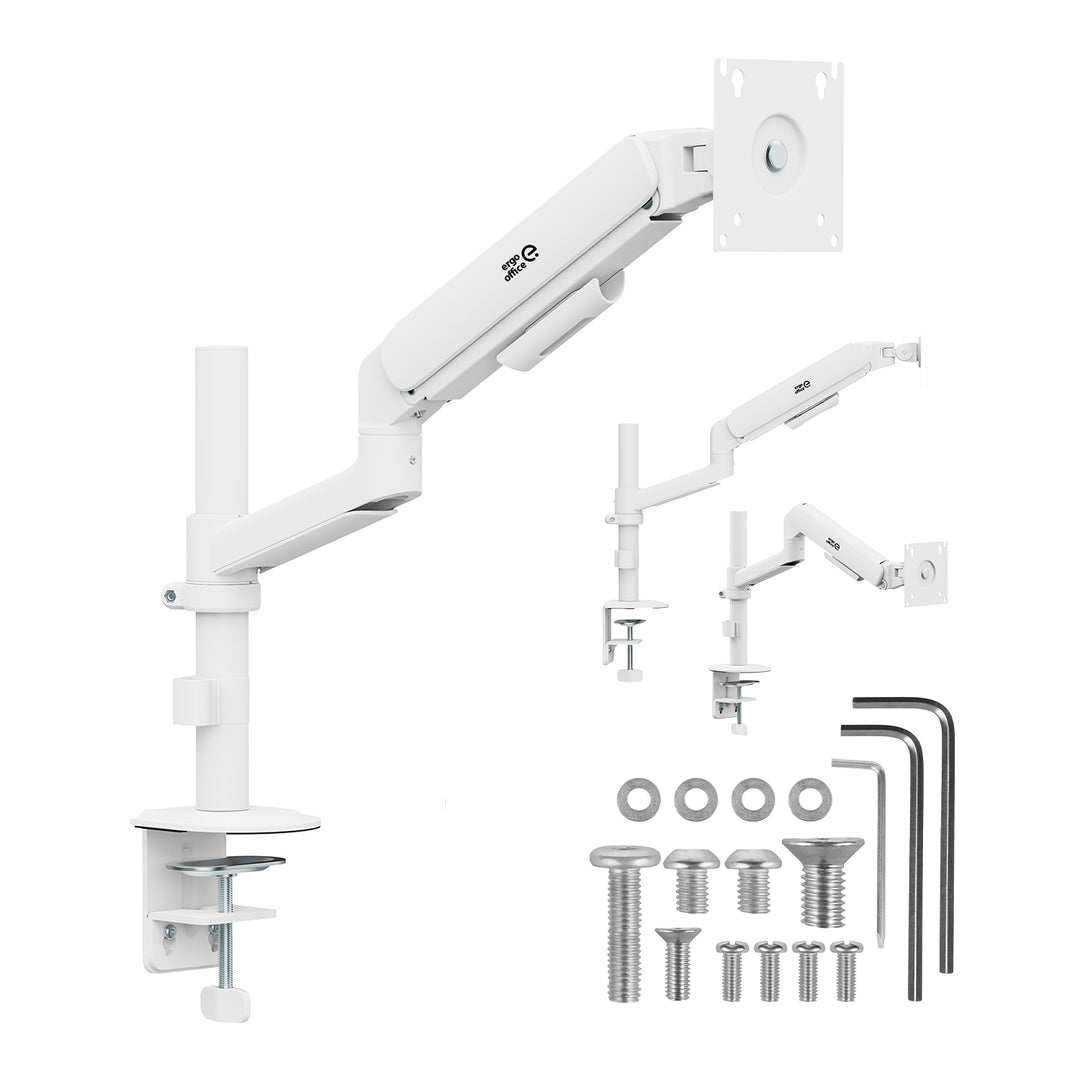 Ergo Office Monitor Mount/Hanger, Gas Spring, 17"-32", 1-10 kg, Matte White, Max. VESA 100x100, ER-691 W