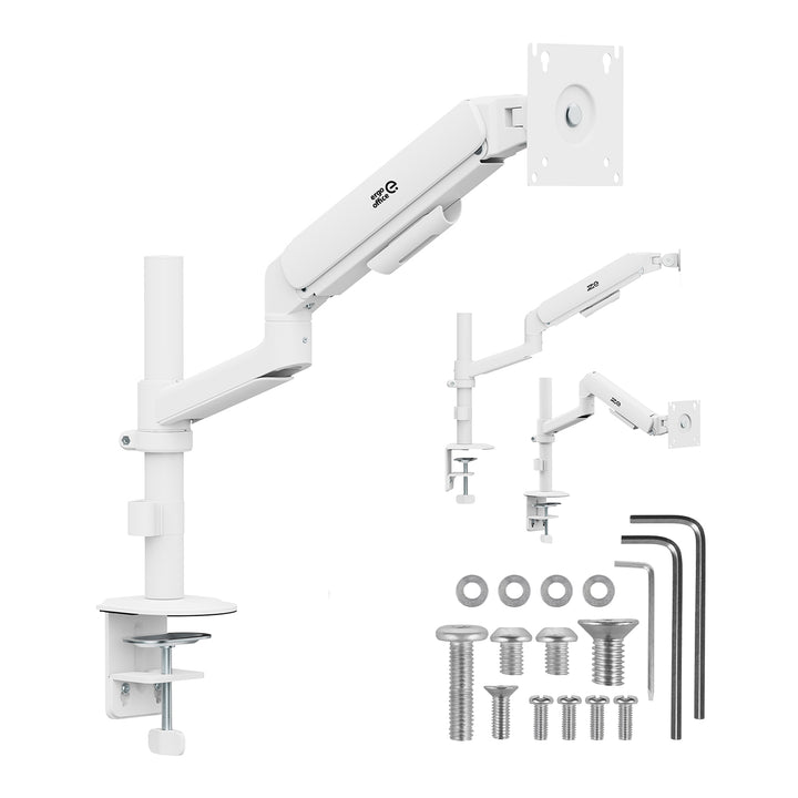 Ergo Office Monitor Mount/Hanger, Gas Spring, 17"-32", 1-10 kg, Matte White, Max. VESA 100x100, ER-691 W